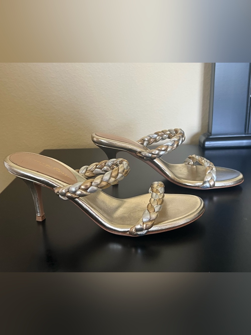 Gianvito Rossi Marley Metallic Gold Braided Double-Strap Slide Sandals - Picture 4 of 10